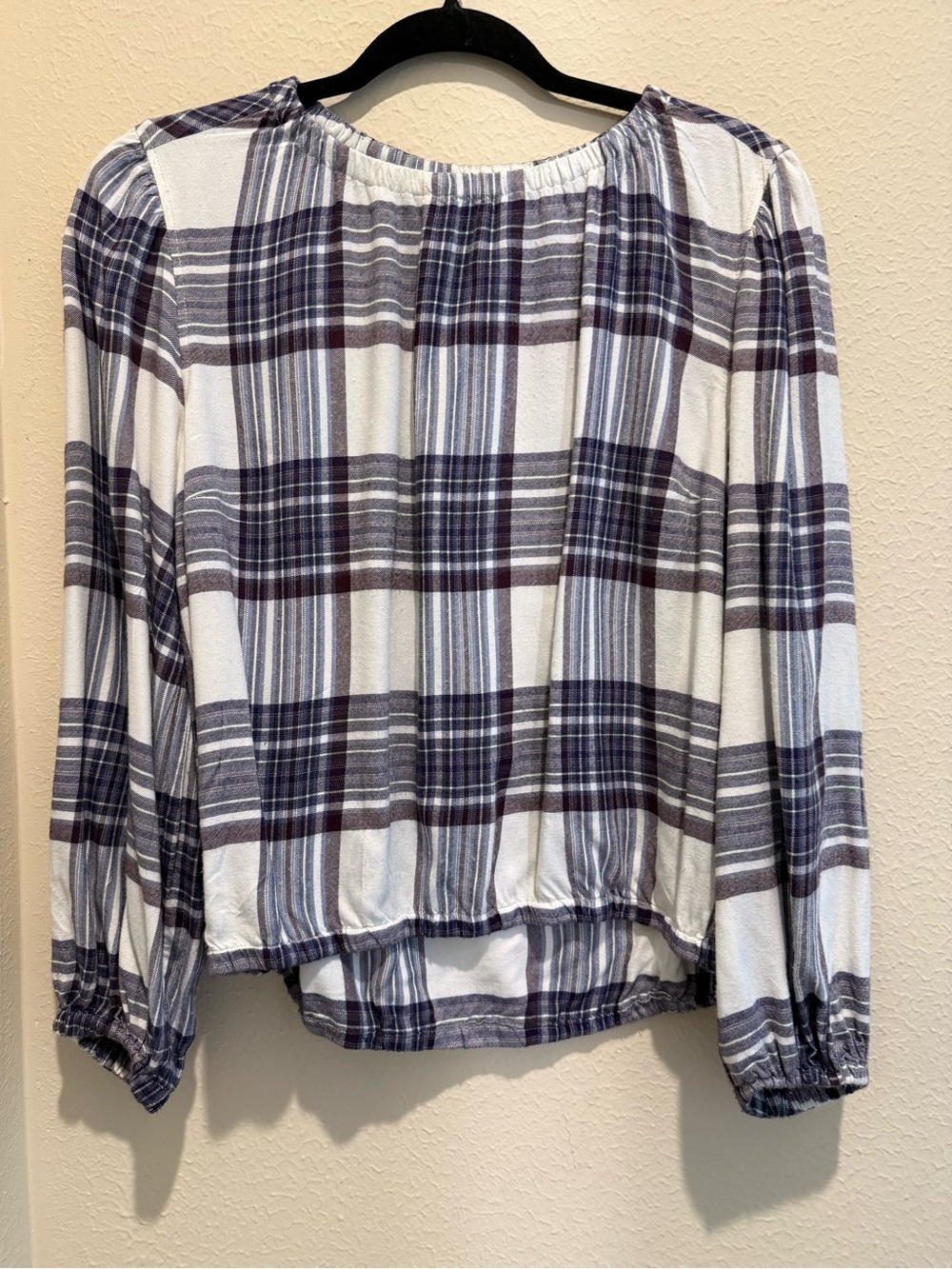 Cloth & Stone for Anthropologie Plaid Rayon Blouse Size M Blue/White Long Sleeve - Picture 2 of 8